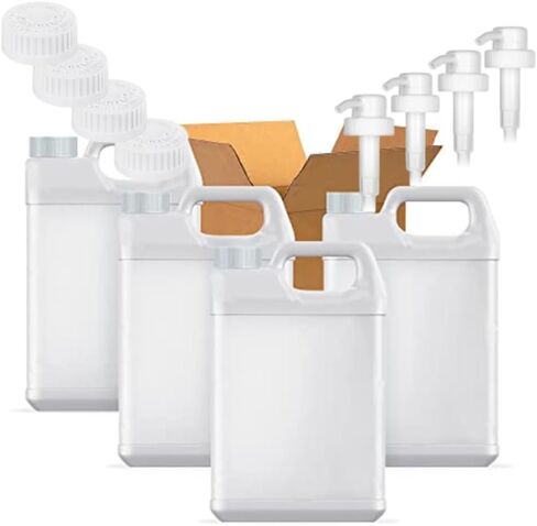 1 جالون بلاستيكي ، إبريق من طراز F (4 عبوات) آمنة للأغذية ، حاويات HDPE الشاقة للمياه ، الصلصات ، الصابون ، المنظفات ، السوائل مع غطاء أمان المسمار وغطاء المضخة (أبيض ، جالون 1) (4 عبوات) in Kuwait