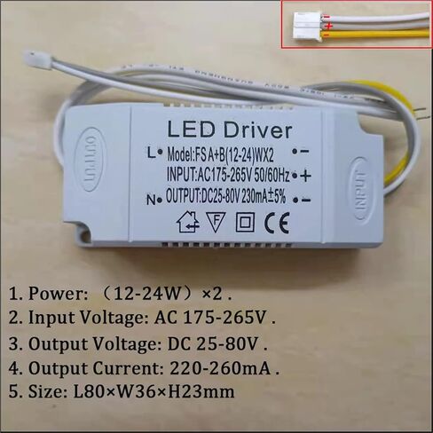 LED Driver 240mA 12-24W/24-40W/36-50W SMD PCB Light Ceiling Power Supply 3 Color 3Pin Lighting Transformers Input AC175-265V((24-40W)-2) in Saudi Arabia