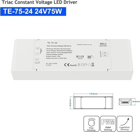 DC12V/24V Triac Constant Voltage LED Driver 1CH 40W/75W ELV/AC Push-dim PWM Digital Dimming Safe Protect for Indoor LED Lighting(40W,12 V) in Saudi Arabia