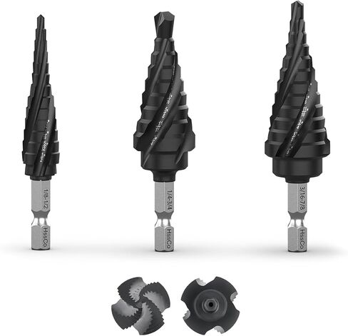Cobalt Steel Step Drill Bit Set - 5PCS 50 Sizes for Metal, Impact-Ready Step Bits for Steel with Titanium Coating & Aluminum Case | Professional Metal Drill Bit Kit(5pc) in Saudi Arabia