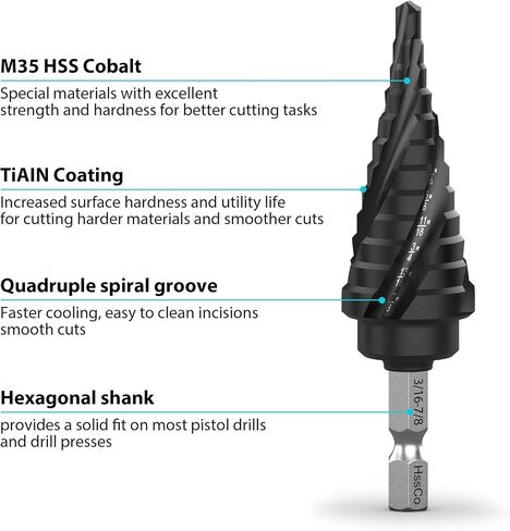 Cobalt Steel Step Drill Bit Set - 5PCS 50 Sizes for Metal, Impact-Ready Step Bits for Steel with Titanium Coating & Aluminum Case | Professional Metal Drill Bit Kit(5pc) in Saudi Arabia