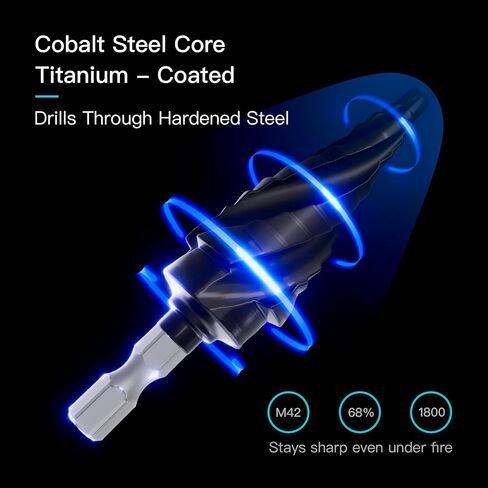 Cobalt Steel Step Drill Bit Set - 5PCS 50 Sizes for Metal, Impact-Ready Step Bits for Steel with Titanium Coating & Aluminum Case | Professional Metal Drill Bit Kit(5pc) in Saudi Arabia
