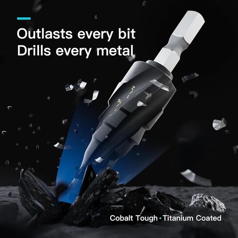 Cobalt Steel Step Drill Bit Set - 5PCS 50 Sizes for Metal, Impact-Ready Step Bits for Steel with Titanium Coating & Aluminum Case | Professional Metal Drill Bit Kit(5pc) in Saudi Arabia