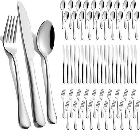60-Piece Silverware Set for 20 - Stainless Steel Flatware Cutlery Set, Mirror Polished Flatware Set Include Forks Spoons Knives for Home Wedding Restaurant, Dishwasher Safe, Silver, 60 PCS in Saudi Arabia