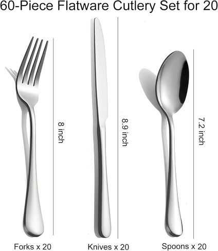 60-Piece Silverware Set for 20 - Stainless Steel Flatware Cutlery Set, Mirror Polished Flatware Set Include Forks Spoons Knives for Home Wedding Restaurant, Dishwasher Safe, Silver, 60 PCS in Saudi Arabia