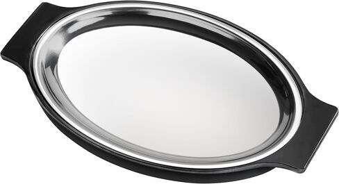 New Star Foodservice 26733 Oval Stainless Steel Sizzling Platter with Insulated Holder, 11.63" x 8", Black in Saudi Arabia