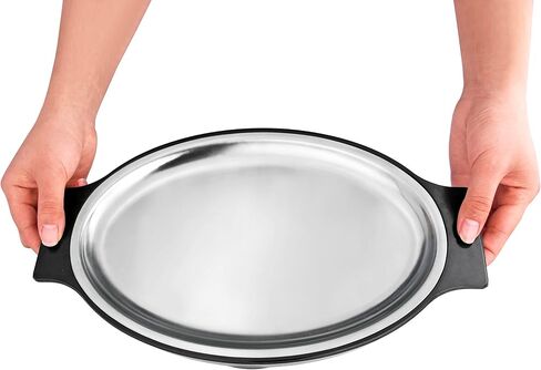 New Star Foodservice 26733 Oval Stainless Steel Sizzling Platter with Insulated Holder, 11.63" x 8", Black in Saudi Arabia
