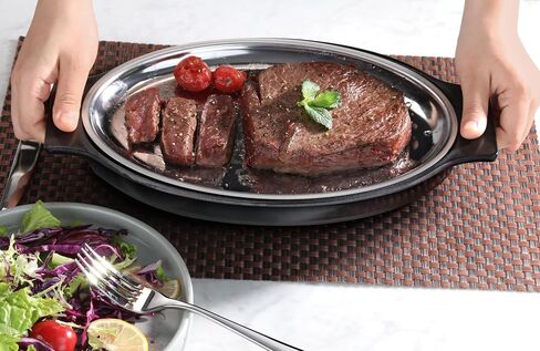 New Star Foodservice 26733 Oval Stainless Steel Sizzling Platter with Insulated Holder, 11.63" x 8", Black in Saudi Arabia