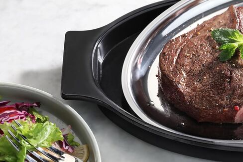 New Star Foodservice 26733 Oval Stainless Steel Sizzling Platter with Insulated Holder, 11.63" x 8", Black in Saudi Arabia