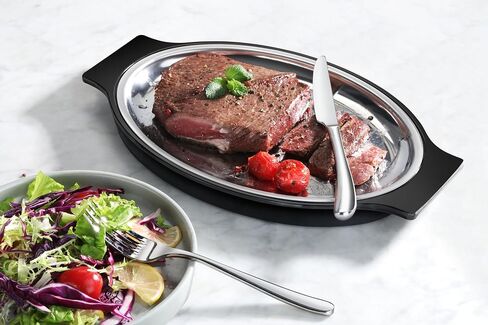 New Star Foodservice 26733 Oval Stainless Steel Sizzling Platter with Insulated Holder, 11.63" x 8", Black in Saudi Arabia