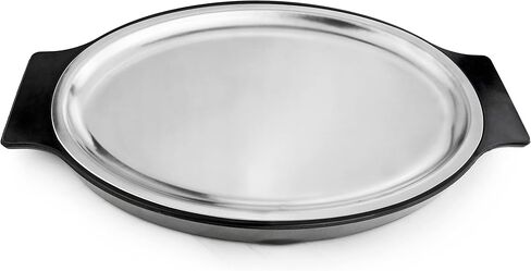 New Star Foodservice 26733 Oval Stainless Steel Sizzling Platter with Insulated Holder, 11.63" x 8", Black in Saudi Arabia
