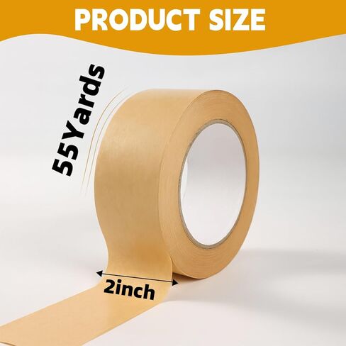 شريط ورق كرافت 2inch × 55 ياردة شريط تعبئة الورق البني بني لاصق قوي مع طلاء مقاوم للماء ، سهلة المسيل للدموع باليد ، 3 رول in Saudi Arabia