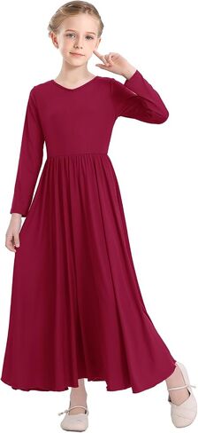 Girls Long Sleeve Praise Dance Dress V-Neck Liturgical Worship Dance Costumes Swing Lyrical Dancewear in Saudi Arabia