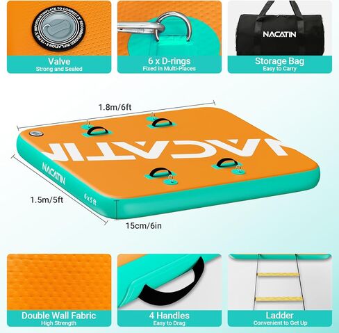 رصيف عائم قابل للنفخ ، منصة جزيرة قابلة للنفخ المحمولة ، مع مضخة هواء ومجموعة الإصلاح وحقيبة الحمل ، منصة رصيف قابلة للنفخ للسباحة ، البحيرة ، البلياردو ، الشاطئ in Kuwait