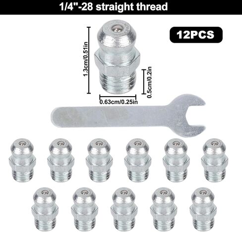 12pcs Grease Zerk Fittings, 1/4in-28 SAE Straight Thread Grease Nipples Zerk Tool with Wrench for Metric Automotive Machinery Gun and Industrial Equipment Extension ﻿ in Saudi Arabia
