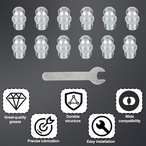 12pcs Grease Zerk Fittings, 1/4in-28 SAE Straight Thread Grease Nipples Zerk Tool with Wrench for Metric Automotive Machinery Gun and Industrial Equipment Extension ﻿ in Saudi Arabia