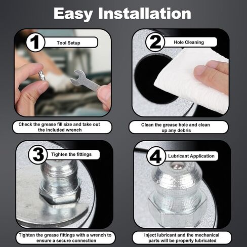 12pcs Grease Zerk Fittings, 1/4in-28 SAE Straight Thread Grease Nipples Zerk Tool with Wrench for Metric Automotive Machinery Gun and Industrial Equipment Extension ﻿ in Saudi Arabia