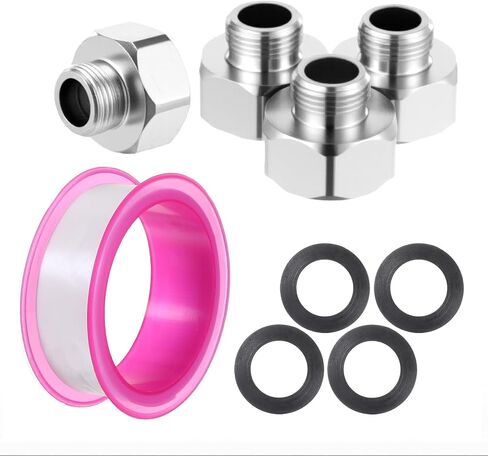 4 PCS 1/2 Female To 3/8 Male Reducer Compression Fitting Brass and Stainless Steel Water Line Adapter with Rubber Washer & Tape Leak-Proof Compression Pipe for Kitchen Bathroom RV Faucet Supply Hose in Saudi Arabia