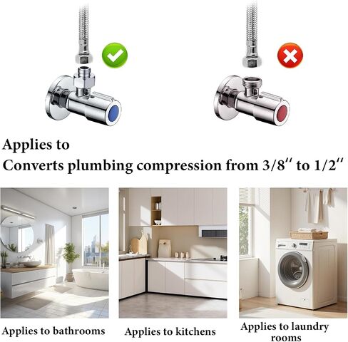 4 PCS 1/2 Female To 3/8 Male Reducer Compression Fitting Brass and Stainless Steel Water Line Adapter with Rubber Washer & Tape Leak-Proof Compression Pipe for Kitchen Bathroom RV Faucet Supply Hose in Saudi Arabia