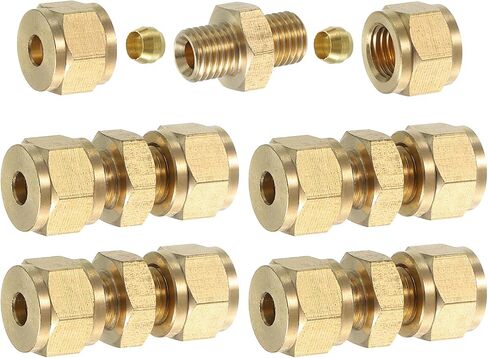 uxcell 5pcs تنشيط أنبوب ضغط النحاس ، أنبوب 4 مم OD ، مؤشر ترابط NPT ، اتحاد الضغط والأكمام ، محول اقتران مستقيم نحاس in Kuwait