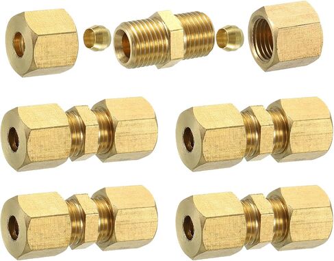 uxcell 5pcs تنشيط أنبوب ضغط النحاس ، أنبوب 4 مم OD ، مؤشر ترابط NPT ، اتحاد الضغط والأكمام ، محول اقتران مستقيم نحاس in Kuwait
