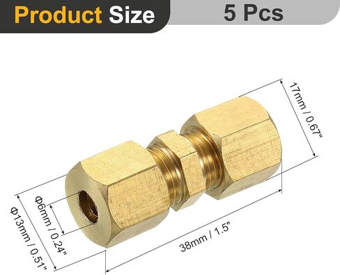 uxcell 5pcs تنشيط أنبوب ضغط النحاس ، أنبوب 4 مم OD ، مؤشر ترابط NPT ، اتحاد الضغط والأكمام ، محول اقتران مستقيم نحاس in Kuwait