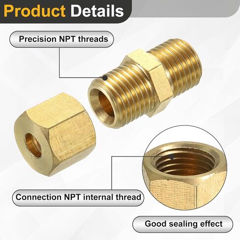 uxcell 5pcs تنشيط أنبوب ضغط النحاس ، أنبوب 4 مم OD ، مؤشر ترابط NPT ، اتحاد الضغط والأكمام ، محول اقتران مستقيم نحاس in Kuwait
