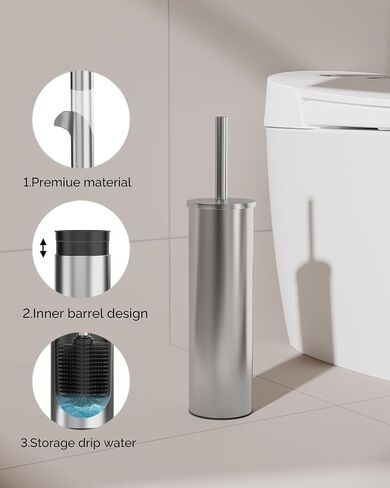 Toilet Brush and Holder Set, Stainless Steel Toilet Bowl Brush with Lid, Rust Proof Toilet Cleaner Brush with Caddy, Durable Bristles, Splash Proof, Ideal for Bathroom（1 Pack, White） in Saudi Arabia