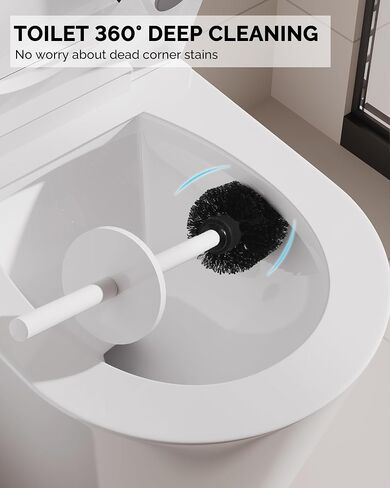 Toilet Brush and Holder Set, Stainless Steel Toilet Bowl Brush with Lid, Rust Proof Toilet Cleaner Brush with Caddy, Durable Bristles, Splash Proof, Ideal for Bathroom（1 Pack, White） in Saudi Arabia