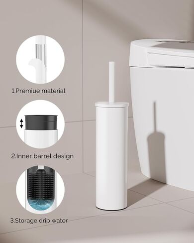 Toilet Brush and Holder Set, Stainless Steel Toilet Bowl Brush with Lid, Rust Proof Toilet Cleaner Brush with Caddy, Durable Bristles, Splash Proof, Ideal for Bathroom（1 Pack, White） in Saudi Arabia