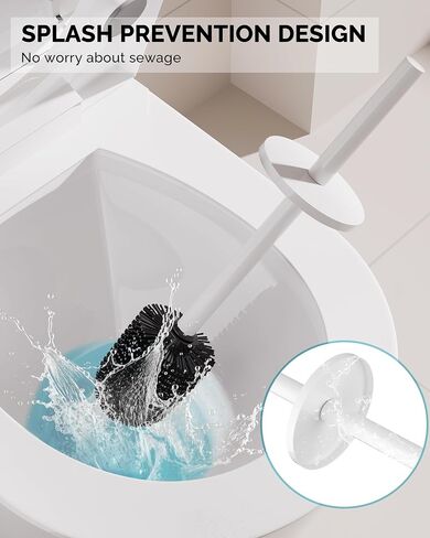 Toilet Brush and Holder Set, Stainless Steel Toilet Bowl Brush with Lid, Rust Proof Toilet Cleaner Brush with Caddy, Durable Bristles, Splash Proof, Ideal for Bathroom（1 Pack, White） in Saudi Arabia