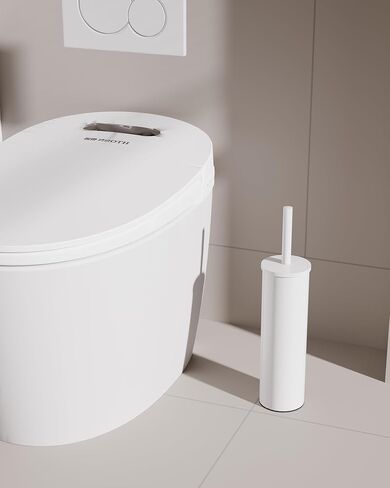 Toilet Brush and Holder Set, Stainless Steel Toilet Bowl Brush with Lid, Rust Proof Toilet Cleaner Brush with Caddy, Durable Bristles, Splash Proof, Ideal for Bathroom（1 Pack, White） in Saudi Arabia