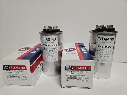 Generic 2 Pack Titan HD PRCFD505A 50/5 MFD 50 +5 CAPACITOR DUAL RUN MATCH في الولايات المتحدة الأمريكية HVAC A/C Air Comple in Kuwait