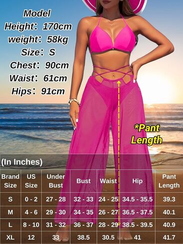 3 Piece Bikini Sets with Mesh Cover Up Pants, Halter Cheeky Thong Swimsuits, Sexy Bathing Suits for Women in Kuwait