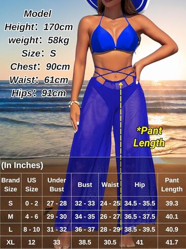 3 Piece Bikini Sets with Mesh Cover Up Pants, Halter Cheeky Thong Swimsuits, Sexy Bathing Suits for Women in Kuwait