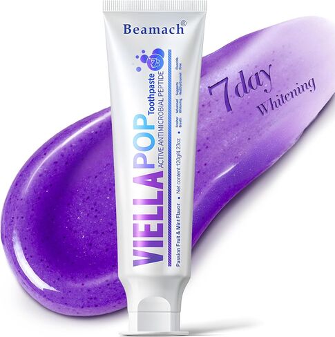 VIELLA POP Purple Toothpaste, Active Antimicrobial Peptide Purple to Blue Foam Whitening Toothpastes with Niacinamide, Fluoride Free, Passion Fruit & Mint Flavor, Appropriate for Sensitive Teeth (1) in Saudi Arabia