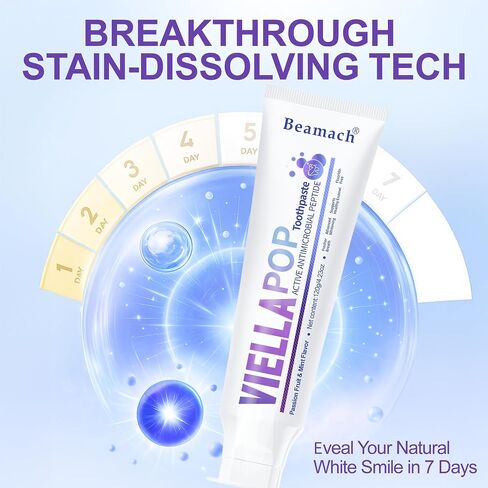 VIELLA POP Purple Toothpaste, Active Antimicrobial Peptide Purple to Blue Foam Whitening Toothpastes with Niacinamide, Fluoride Free, Passion Fruit & Mint Flavor, Appropriate for Sensitive Teeth (1) in Saudi Arabia
