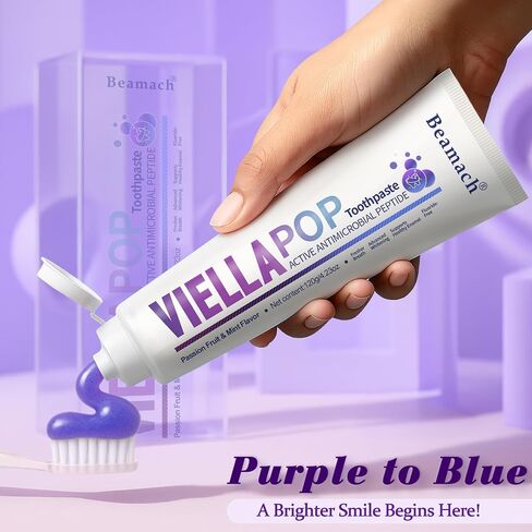 VIELLA POP Purple Toothpaste, Active Antimicrobial Peptide Purple to Blue Foam Whitening Toothpastes with Niacinamide, Fluoride Free, Passion Fruit & Mint Flavor, Appropriate for Sensitive Teeth (1) in Saudi Arabia