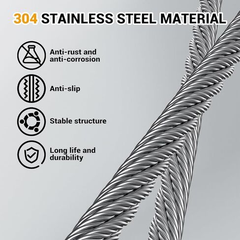 50 قدم 3/8 "كابل حبل الأسلاك من الفولاذ المقاوم للصدأ ، و 7 × 19 حبلا ، وقوة كسر 12000 رطل ، وتشمل مقاطع M10 والبصيارات ، وكابل خط السحاب الثقيل لرفع القوارب ، والونش ، والتزوير in Kuwait