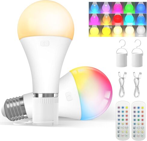 KINDEEP Rechargeable Light Bulbs, Battery Powered LED Light Bulb, 15 Color Modes, Dimmable & Portable Emergency Lights, 3 Timer 2000mAh Night Light with Remote Control for Home,Bedroom,Porch,Camping in Saudi Arabia
