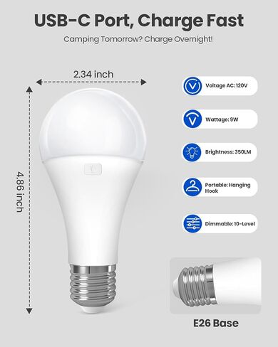 KINDEEP Rechargeable Light Bulbs, Battery Powered LED Light Bulb, 15 Color Modes, Dimmable & Portable Emergency Lights, 3 Timer 2000mAh Night Light with Remote Control for Home,Bedroom,Porch,Camping in Saudi Arabia