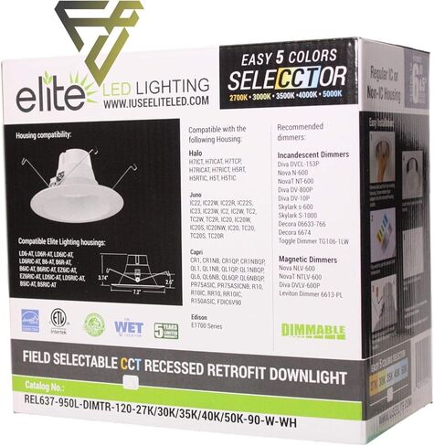 Elite Rel637-CCT LED LED Retrofit Trim ، Color Selecctor 2700K/3000K/3500K/4000K/5000K (White ، 5/6 ") in Kuwait