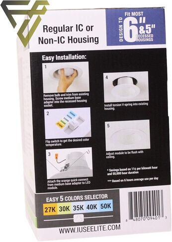 Elite Rel637-CCT LED LED Retrofit Trim ، Color Selecctor 2700K/3000K/3500K/4000K/5000K (White ، 5/6 ") in Kuwait