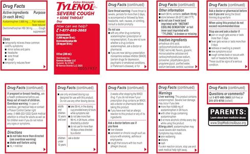 Tylenol Extra Strength Severe Cough + Sore Throat Daytime, Multi Symptom Cold Relief Liquid, Acetaminophen Pain Reliever & Dextromethorphan HBr Cough Suppressant, Cooling Cherry, 8 fl. oz in Saudi Arabia
