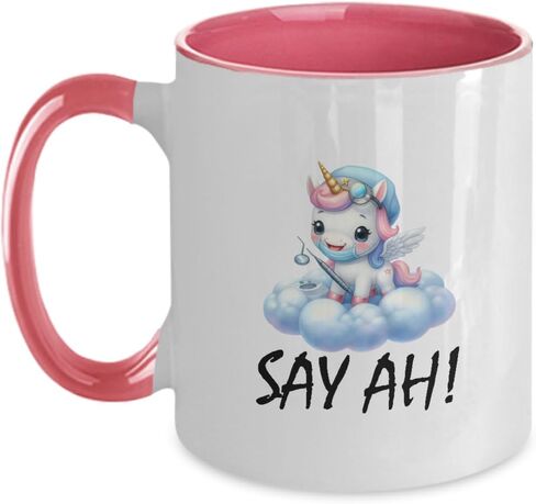 Say AH Dental Dentist Tooth Funny Unicorn Mug Gift Ideas For Women Men Dental Hygiene Hygienist Two Tone in Saudi Arabia