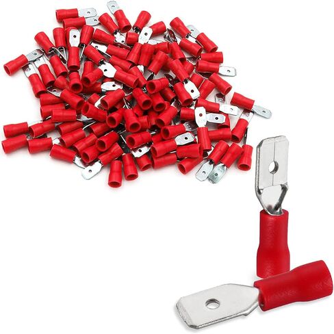 Baomain Male Quick disconnects Vinyl Insulated Spade Wire Connector Electrical Crimp Terminal 22-16AWG 6.3mm Red Pack of 100 in Saudi Arabia