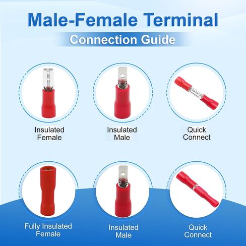 Baomain Male Quick disconnects Vinyl Insulated Spade Wire Connector Electrical Crimp Terminal 22-16AWG 6.3mm Red Pack of 100 in Saudi Arabia
