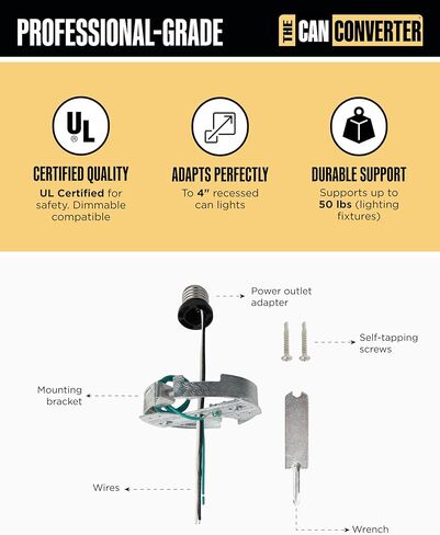 R4 REACROUDE CAN CAN CAN REVILED ALT - تحسين المنزل للعلب 4 بوصة ، محول الأجهزة لضوء تثبيت التدفق ، قلادة معلقة ، وتصنيع الإضاءة ، تصل إلى 50 رطلاً ، معتمدة من UL in Kuwait