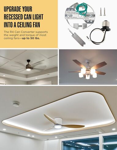 R4 REACROUDE CAN CAN CAN REVILED ALT - تحسين المنزل للعلب 4 بوصة ، محول الأجهزة لضوء تثبيت التدفق ، قلادة معلقة ، وتصنيع الإضاءة ، تصل إلى 50 رطلاً ، معتمدة من UL in Kuwait