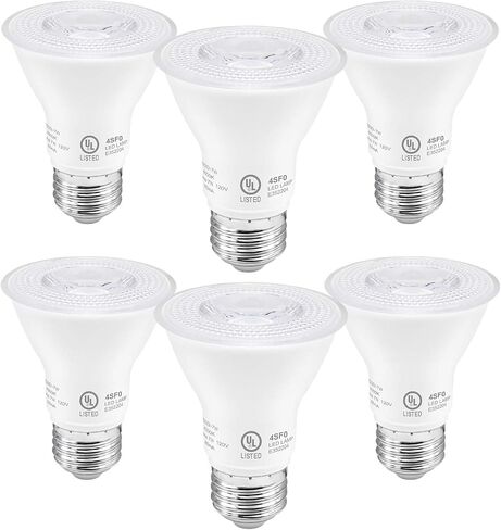 PAR20 LED LED LED ul ، لمبة إضاءة قابلة للضوء ، 7 واط (ما يعادلها 60 واط) الأضواء ، قاعدة E26 ، 2700K مصابيح إضاءة الفيضان البيضاء الدافئة لغرفة المعيشة مطبخ فنادق معرض ، الداخلية/الخارجية (6 عبوات) in Saudi Arabia